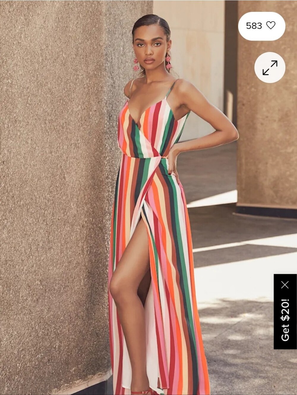 Lulus Plunging Neckline Rainbow Striped  Wrap Dress Size Small